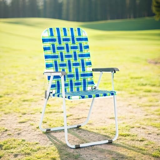 VINGLI Patio Lawn Webbed Folding Chairs Set of 2, Outdoor Beach Portable Lawn Chair Camping Chair Beach Chair