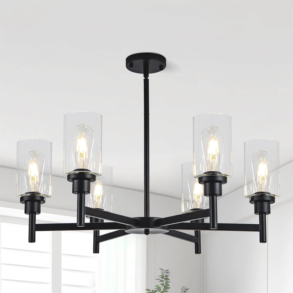 6-Shade Matte Black Farmhouse  Chandelier