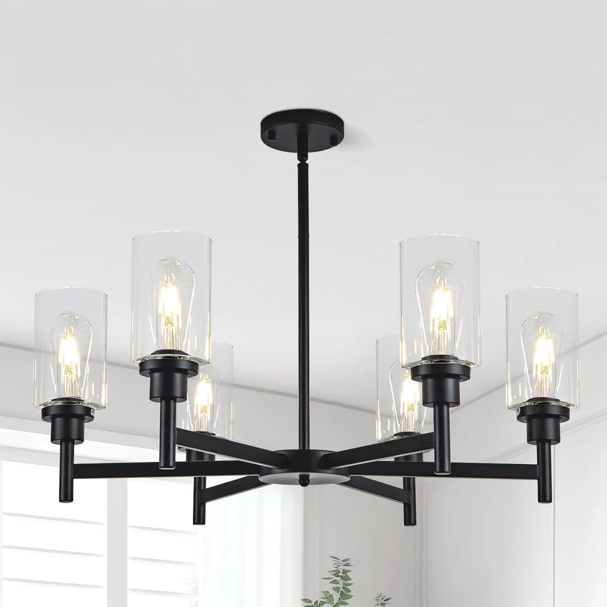 6-Shade Matte Black Farmhouse  Chandelier