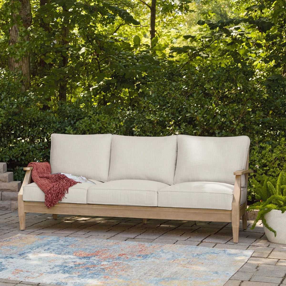 Coastal view outdoor terrace eucalyptus sofa