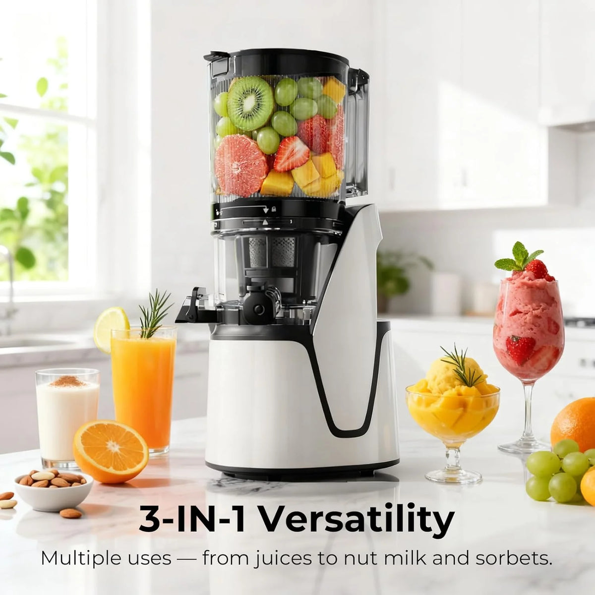 EanOruus Juicer Machines, 3 in 1 Cold Press Juicer with Extra Large Chute 100 oz Large Capacity