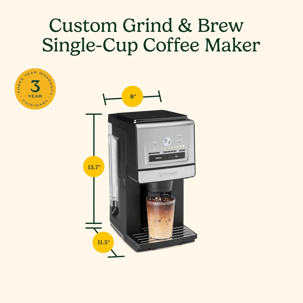 Cuisinart Coffee Maker, Custom Grind and Brew Single Cup Coffee Maker, 6 Cup Sizes, Built-in Stainless Steel Burr Mill, Adjustable Strength, Grind Control and Over Ice Feature, Easy Cleaning, DGB-30