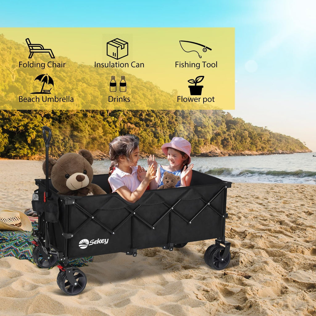 Sekey 48 Inch Long Foldable Extended Travel Cart, 440 Lbs Load Capacity, Heavy Duty 300 Liter Folding Multi-Purpose Garden Cart