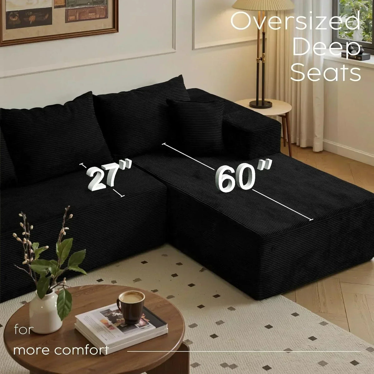 Cloud sofa with L-shaped lounge chair modern modular sofa with deep seats