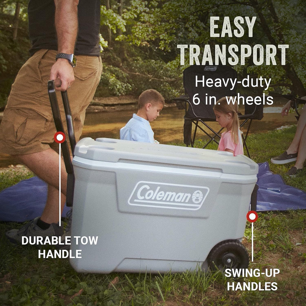 Coleman Insulated Portable Rolling Cooler with Wheels, Leak-Proof Outdoor Hard Cooler, Keeps Ice for Up to 5 Days, 100 Quart
