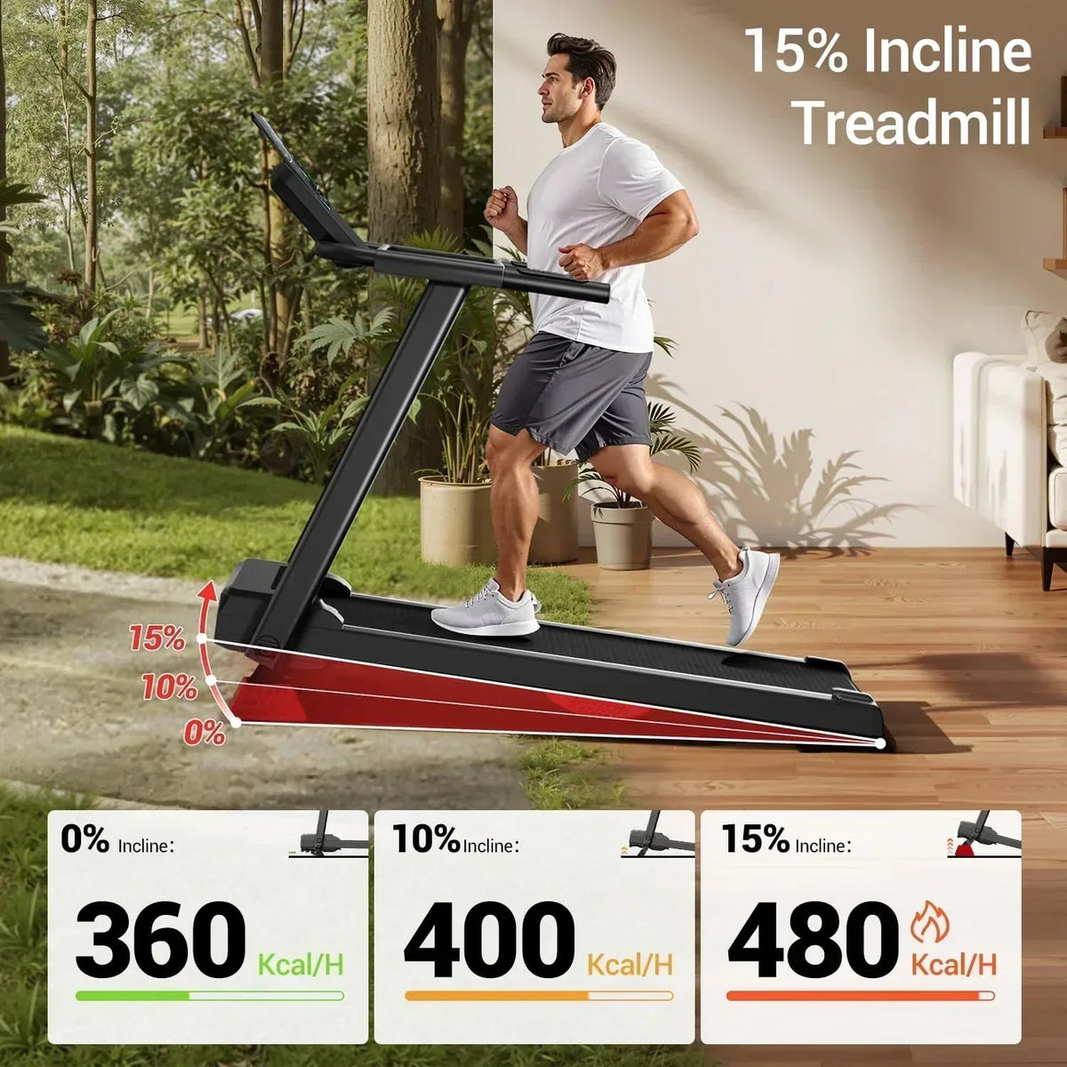 Home Treadmill 15% Incline Treadmill 3.0 hp Quiet Brushless Dual Cushion System