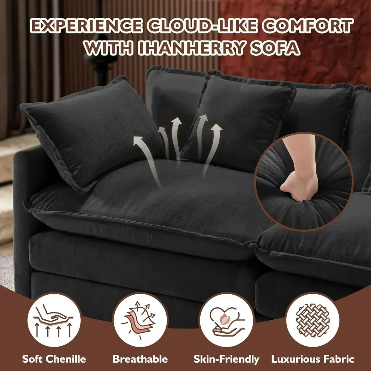 111.4 Inch L Shaped Modern Sofa Modular Cloud Sofa with Ottoman 4 Seater Chenille Deep Seat Sofa