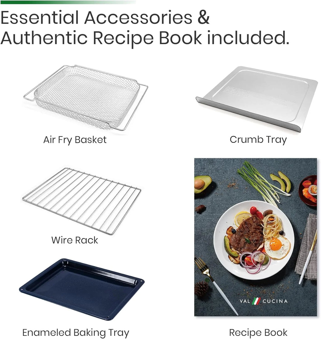 Infrared Heating Air Fryer Toaster Oven, Extra Large Countertop Convection Oven 10-in-1 Combo, 6-Slice Toast, Enamel Baking Pan Easy Clean with Recipe Book, Black Matte Stainless Steel