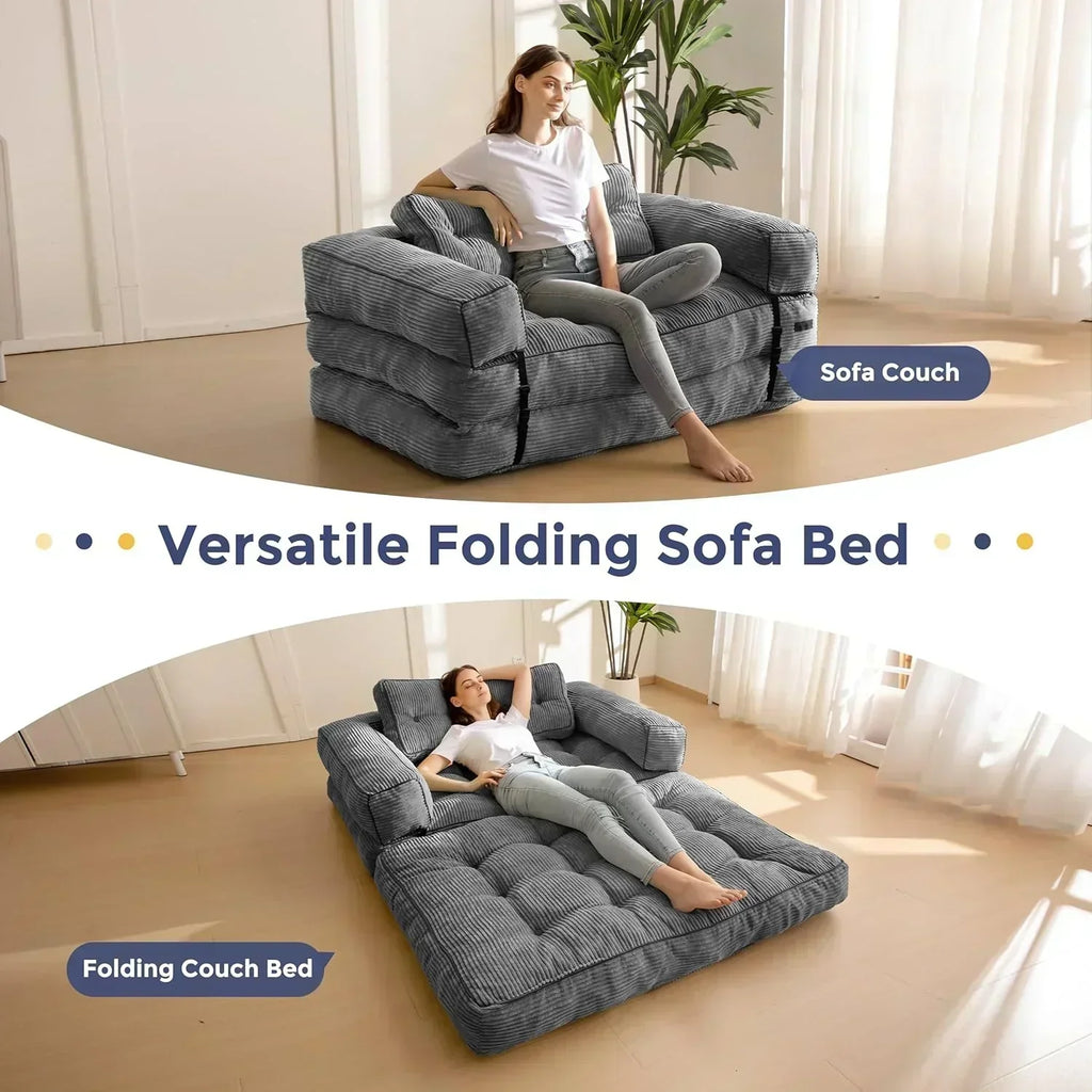 Folding Sofa Bed L-Shaped Convertible Sofa Bed with Armrests and Pillows