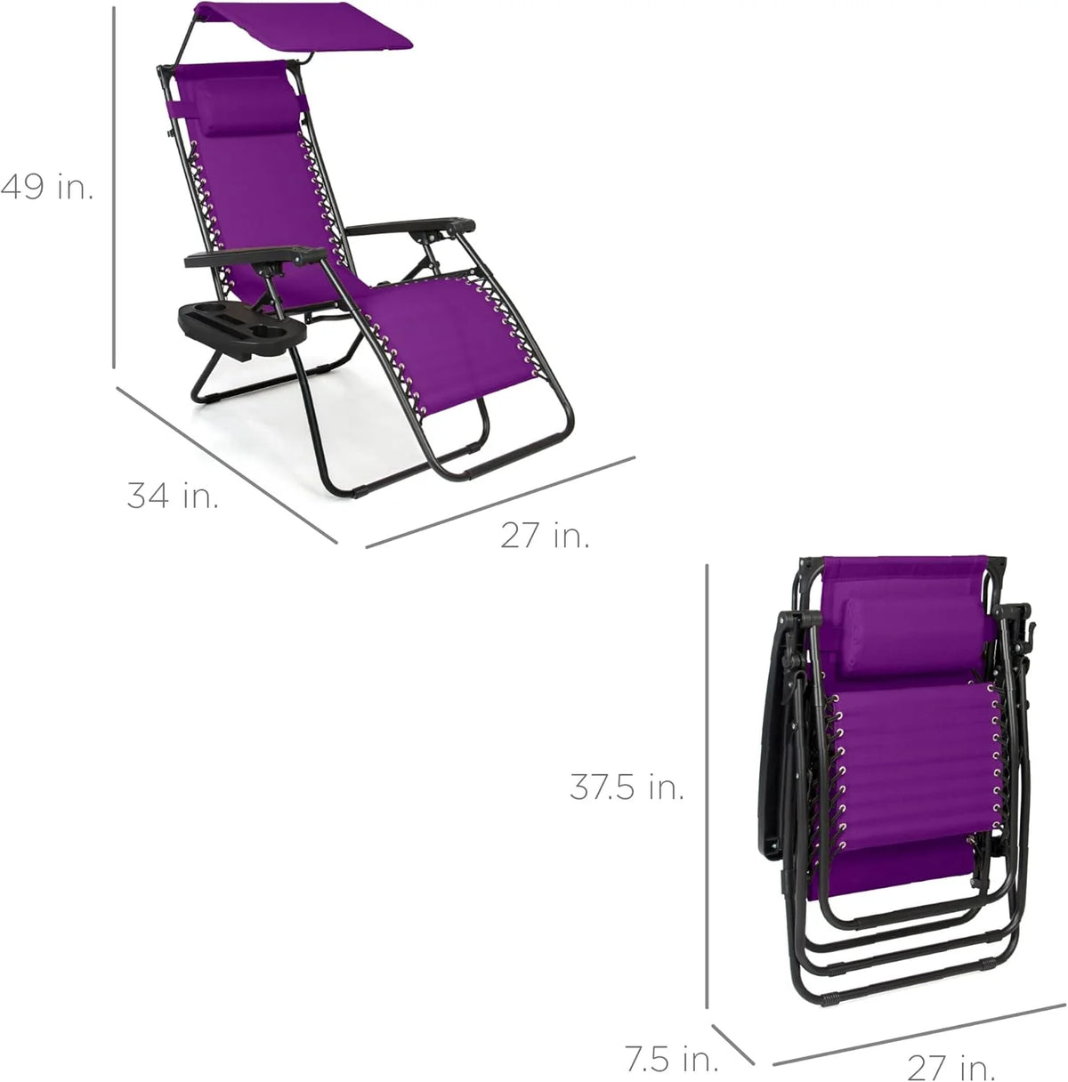 Best Choice Products Folding Zero Gravity Outdoor Recliner Patio Lounge Chair w/Adjustable Canopy Shade, Headrest, Side Accessory Tray, Textilene Mesh - Peacock Blue