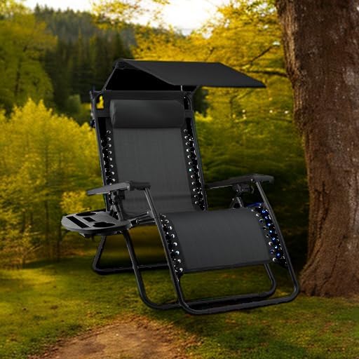 Best Choice Products Folding Zero Gravity Outdoor Recliner Patio Lounge Chair w/Adjustable Canopy Shade, Headrest, Side Accessory Tray, Textilene Mesh - Peacock Blue