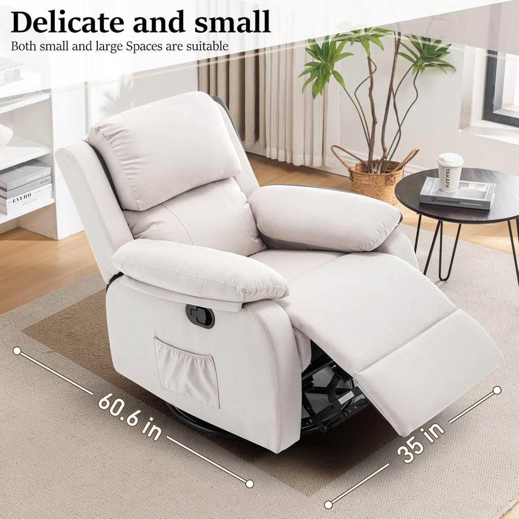 Reclining rocking chair 360 degree rotating fabric sliding reclining chair