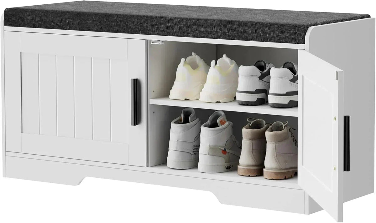 2-Tier Storage Bench Shoe Bench with Thickened Padded Seat Cushion Entryway Bench