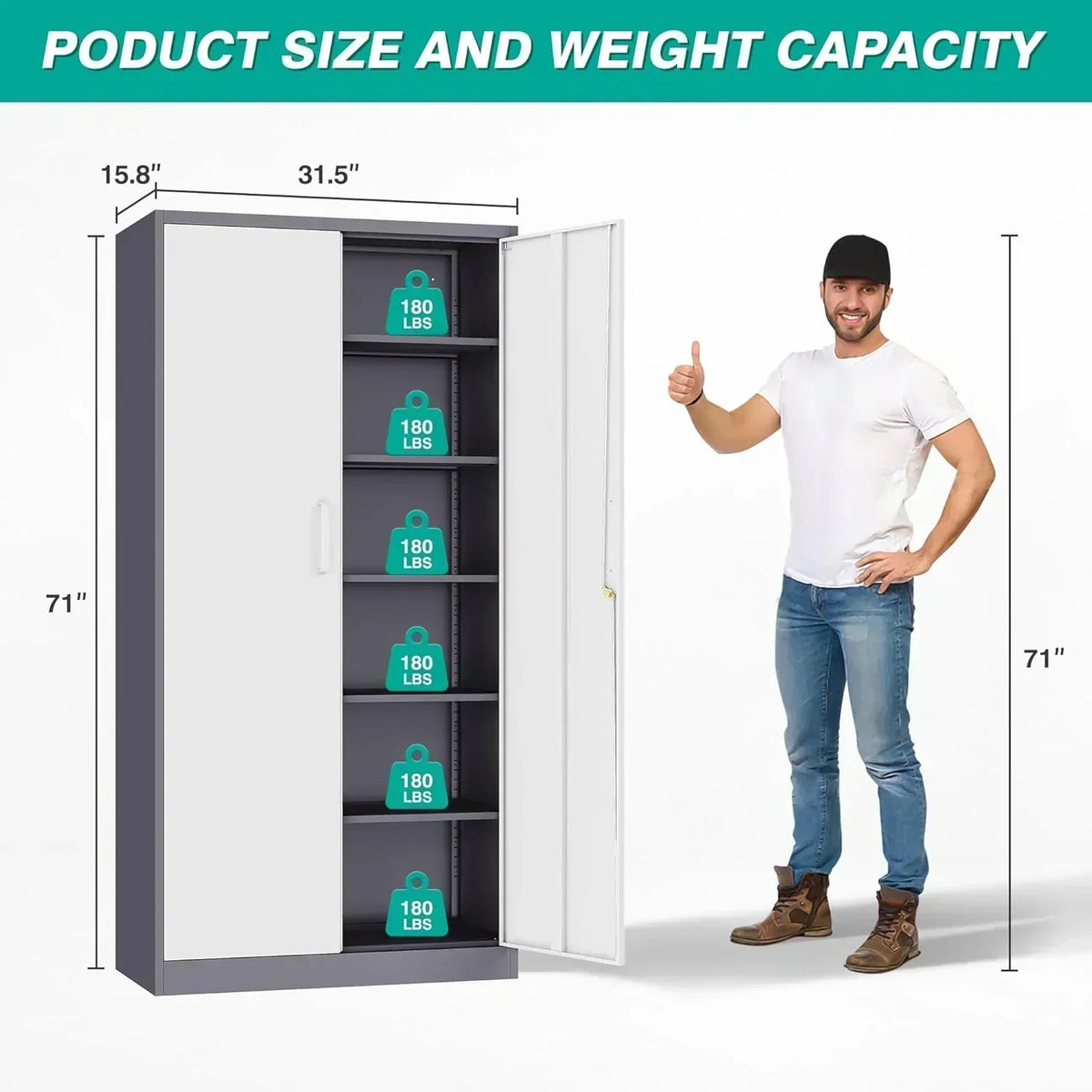 Metal Storage Cabinet with 2 Doors and 6 Shelves Black Metal Cabinet Garage Storage Cabinet