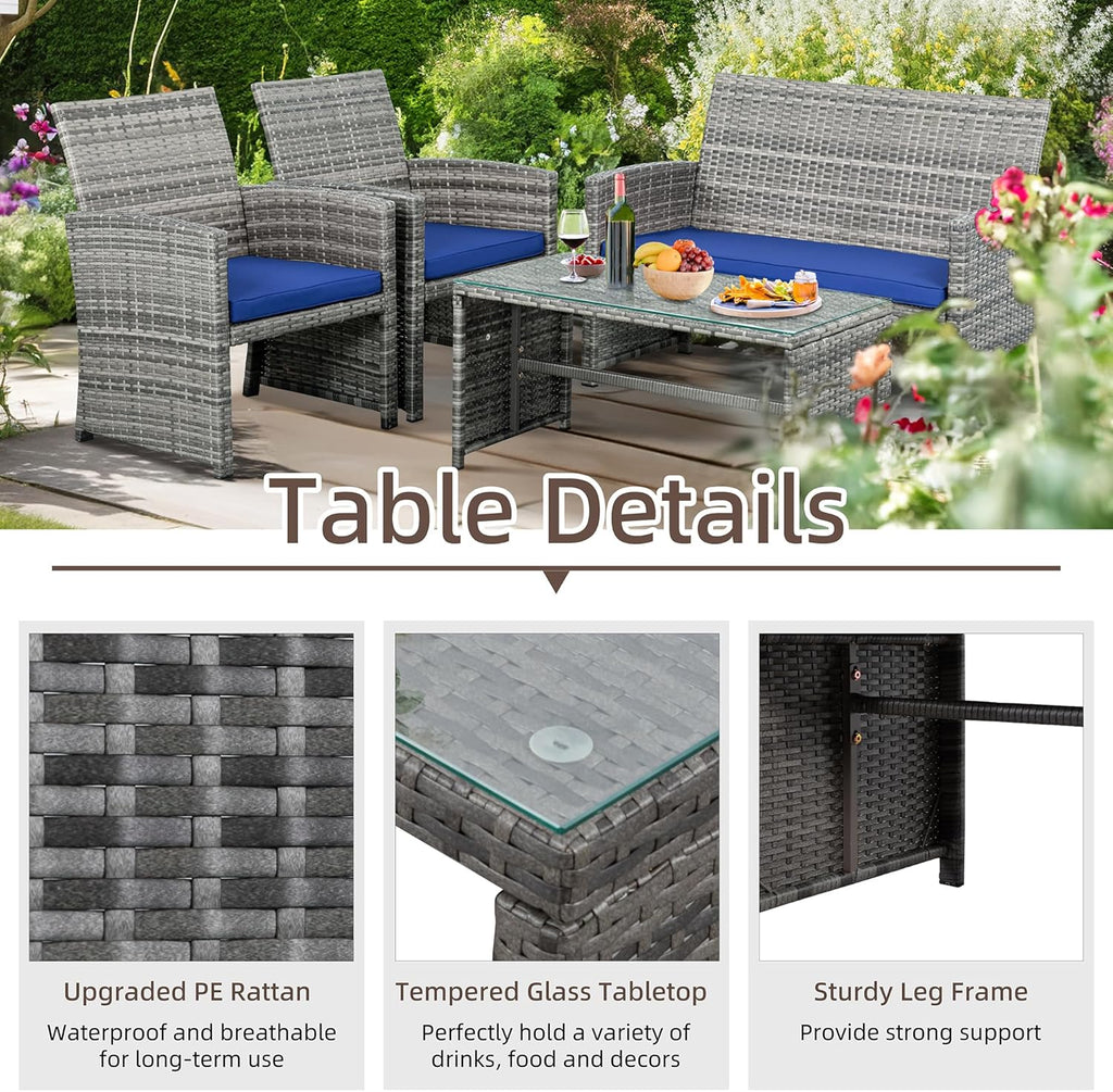 Shintenchi 4 Piece Patio Ratten Set Outdoor Furniture Set Wicker Conversation Set