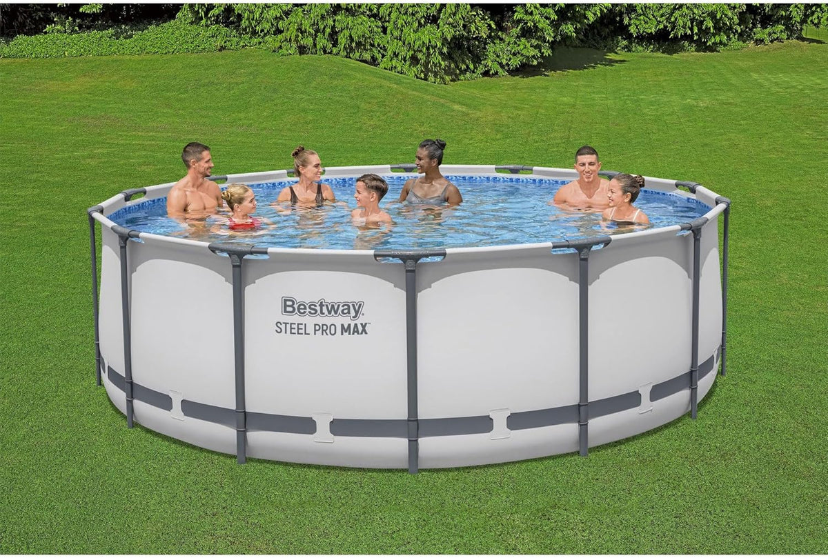Steel Pro MAX 14 Foot x 48 Inch Round Metal Frame Above Ground Outdoor Swimming Pool Set