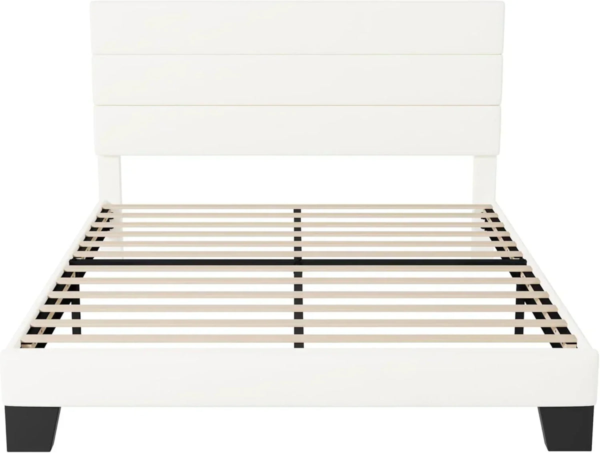 Allewie Queen Size Platform Bed Frame with Fabric Upholstered Headboard Wooden Slats Support