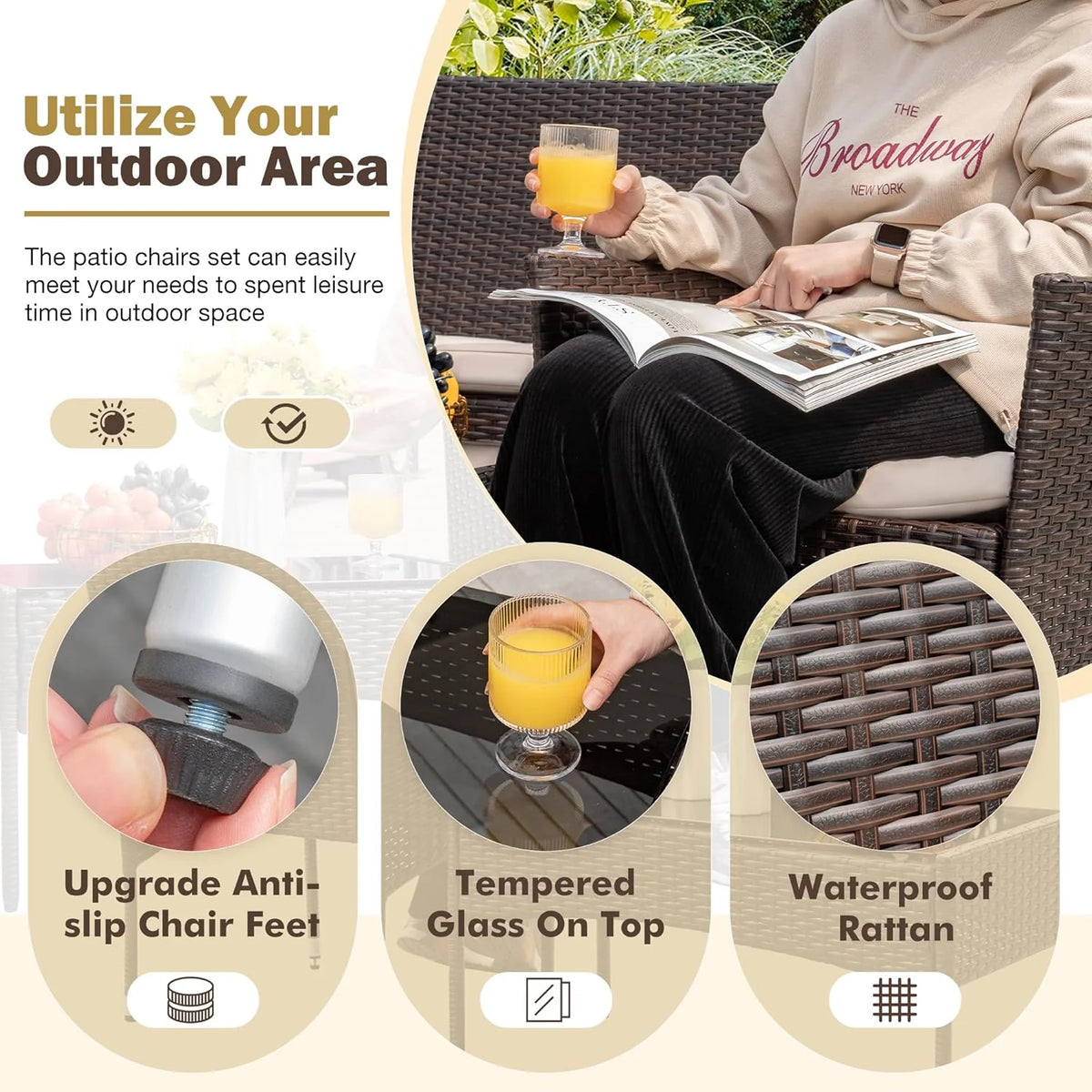 Homall 4 Pieces Outdoor Patio Furniture Sets Rattan Chair Wicker Set, Outdoor Indoor Use Backyard Porch Garden Poolside Balcony Furniture Sets Clearance (Brown and Beige)