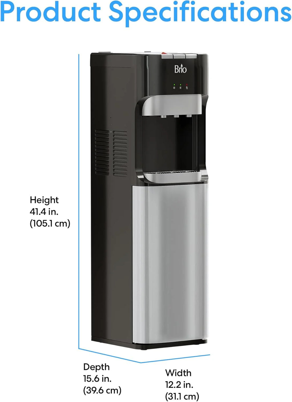 Brio Bottom Loading Water Cooler Dispenser for 5 Gallon Bottles 3 Temperatures with Hot