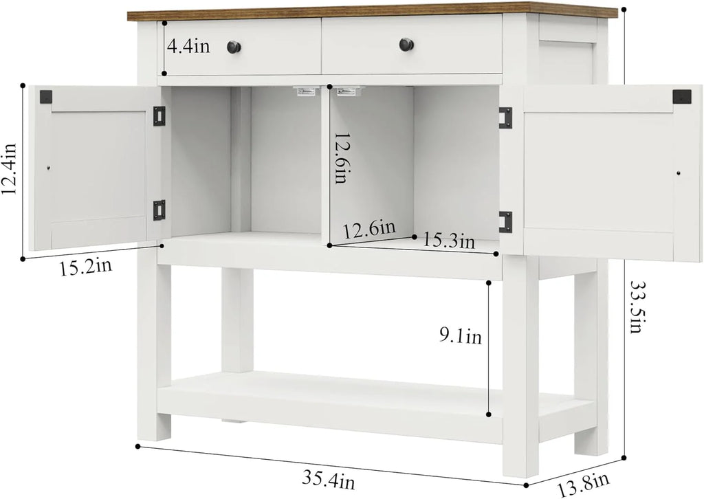 Farmhouse style console table coffee bar, entry table with storage rack, sofa table buffet sideboard