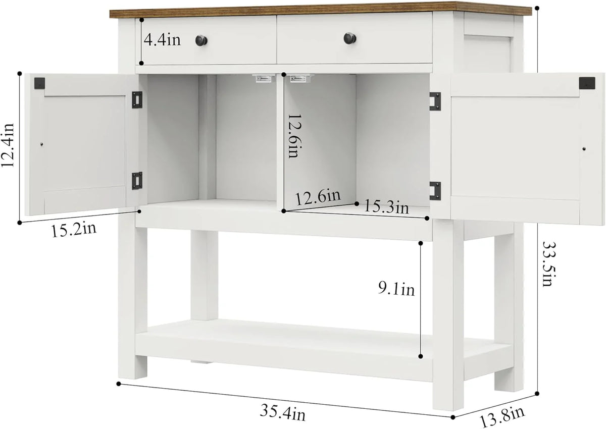 Farmhouse style console table coffee bar, entry table with storage rack, sofa table buffet sideboard