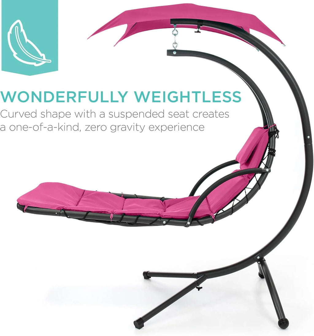 Best Choice Products Outdoor Hanging Curved Steel Chaise Lounge Chair Swing w/Built-in Pillow and Removable Canopy - Charcoal Gray
