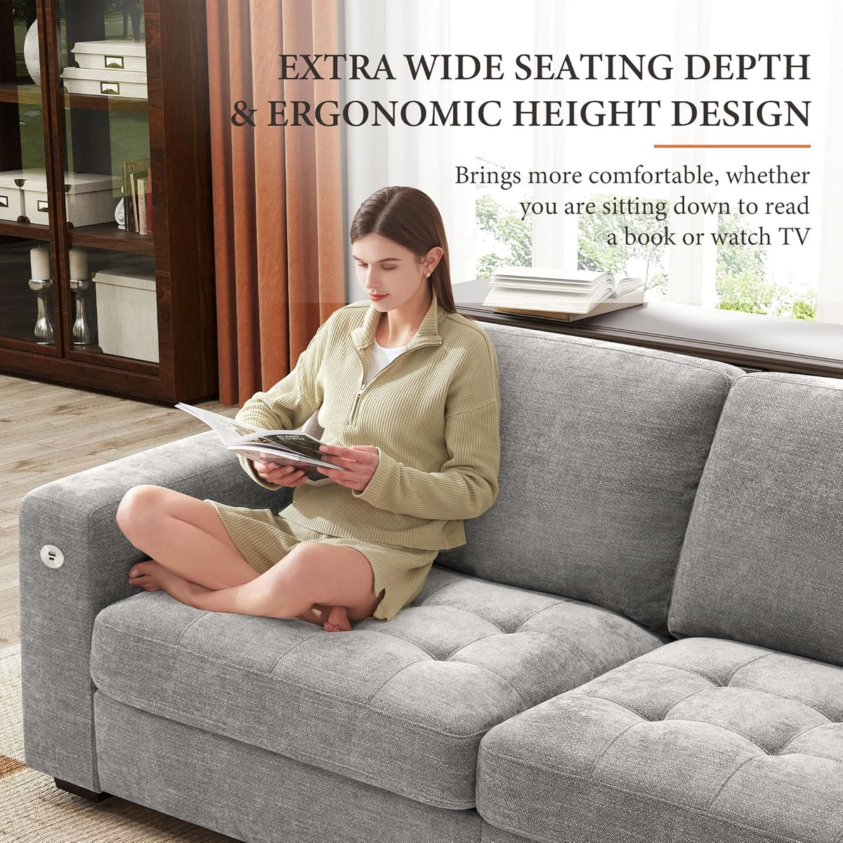 111.4 Inch L Shaped Modern Sofa Modular Cloud Sofa with Ottoman 4 Seater Chenille Deep Seat Sofa
