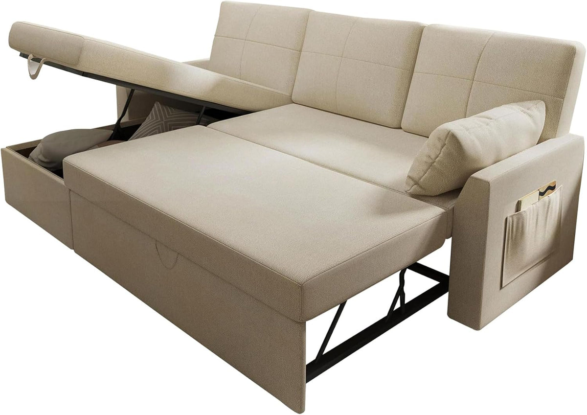 VanAcc Sofa Bed Sleeper Sofa with Storage Chaise 2 in 1 Pull Out Couch Living Room