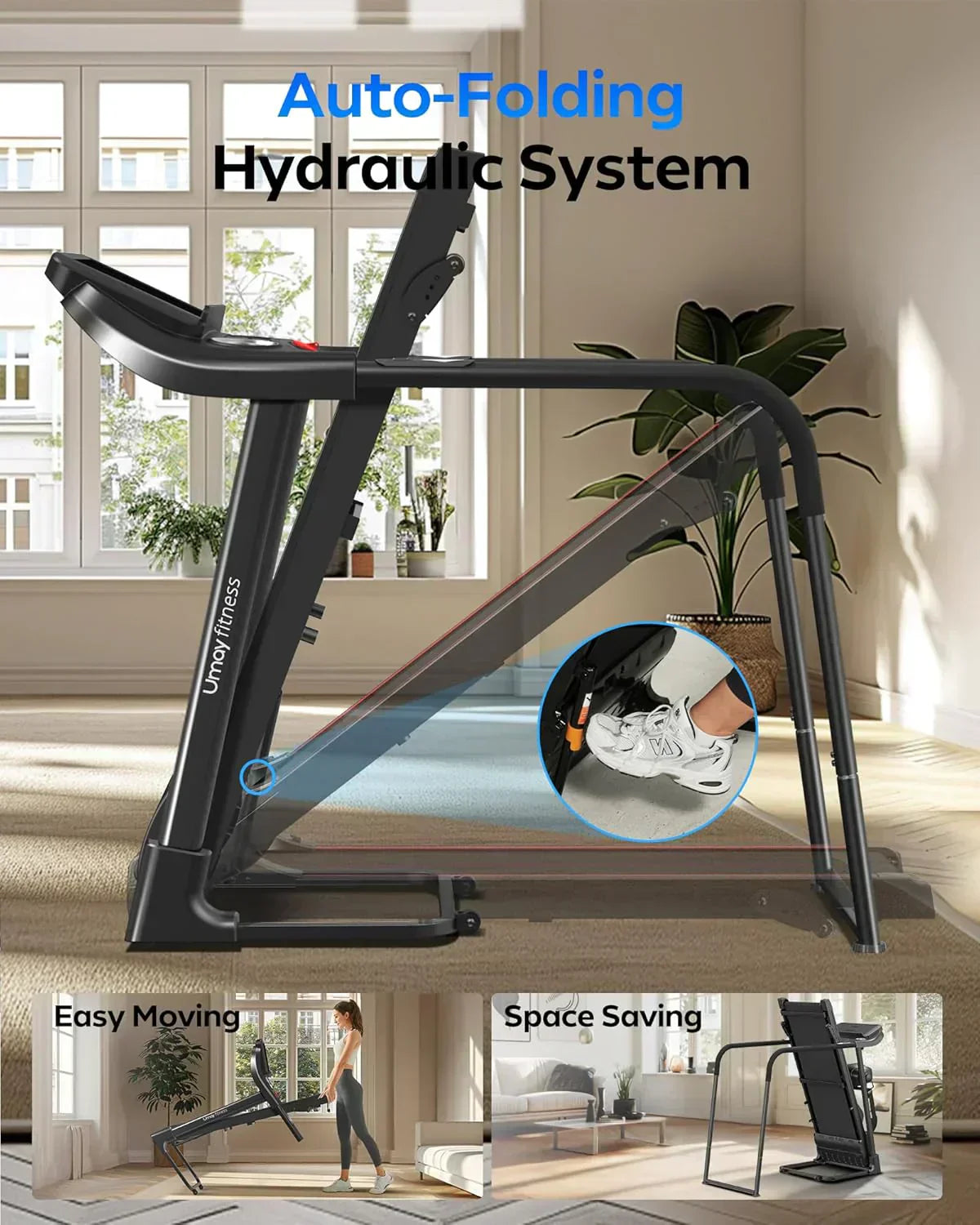 UMAY household folding tilt treadmill with heart rate sensor Low noise