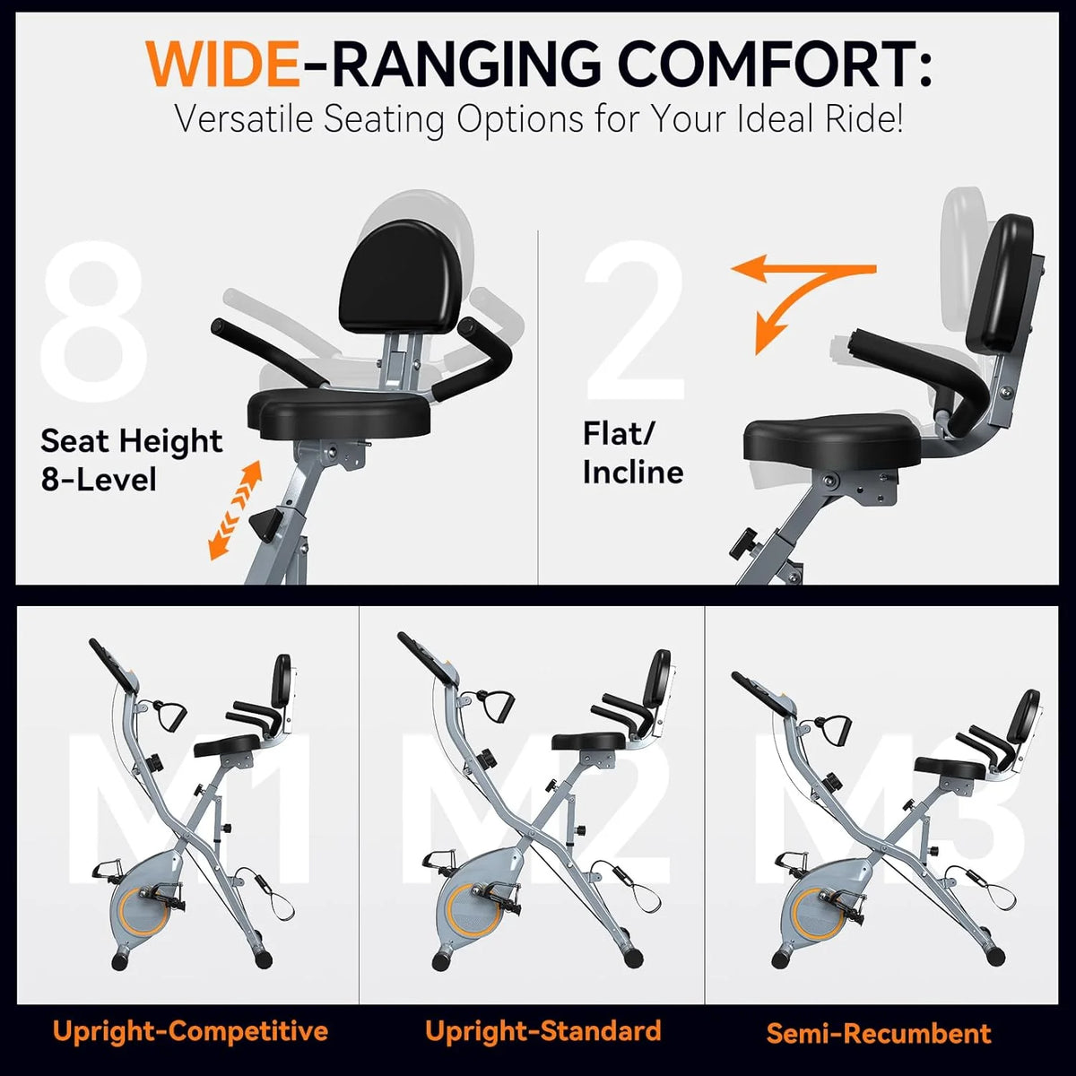 Foldable Exercise Bike Stationary Bikes for Home, 5 IN 1 Indoor Workout Bike, Cycling Bike with 16-Level Quiet Magnetic Resistance, 6.6 LBS Flywheel and 300LBS Capacity, 2025 Designed 817 X-bike