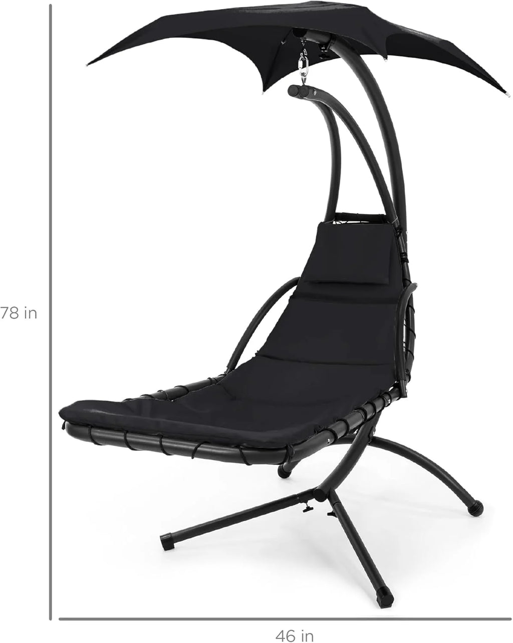 Best Choice Products Outdoor Hanging Curved Steel Chaise Lounge Chair Swing w/Built-in Pillow and Removable Canopy - Charcoal Gray