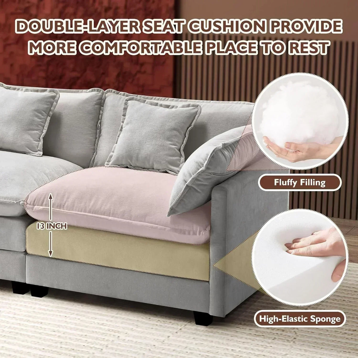 ihanherry 146-inch U-shaped modern sofa modular area cloud sofa