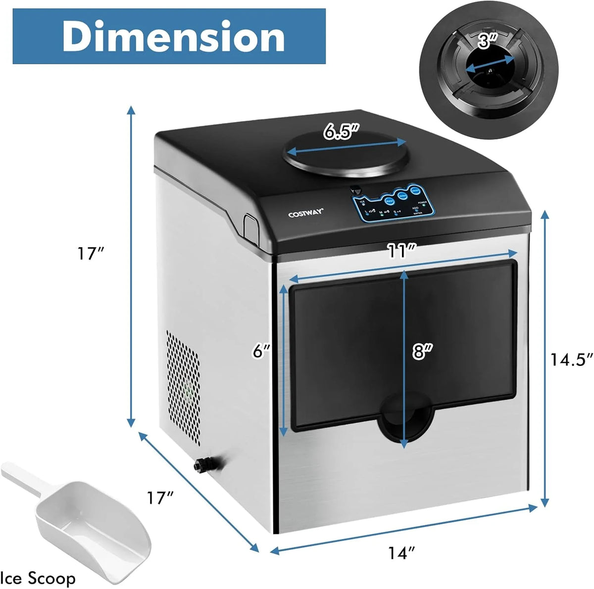 COSTWAY Countertop Ice Maker with Water Dispenser, 3 Sizes Bullet Shaped Ice, 48lbs/Day, Fast Ready in 6 Minutes, Ice Machine with Cold Water for Home Bar Kitchen Office