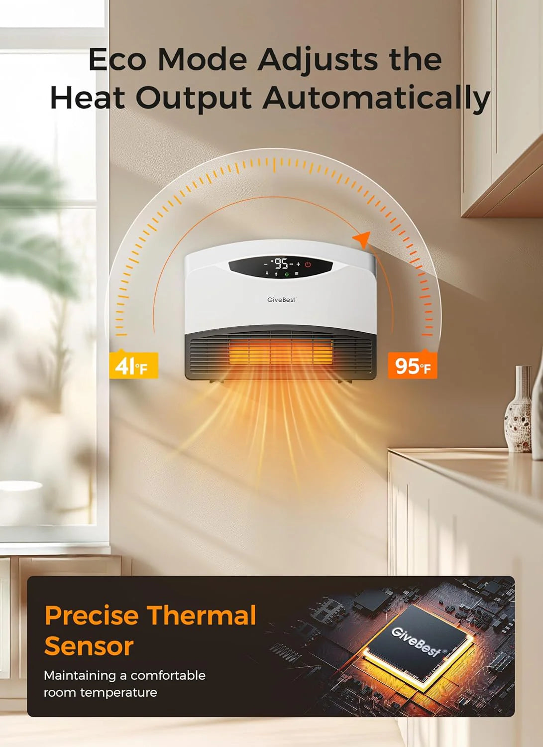 Wall mounted electric heater with WiFi and remote control, floor standing heater 1500W fast coverage for large rooms