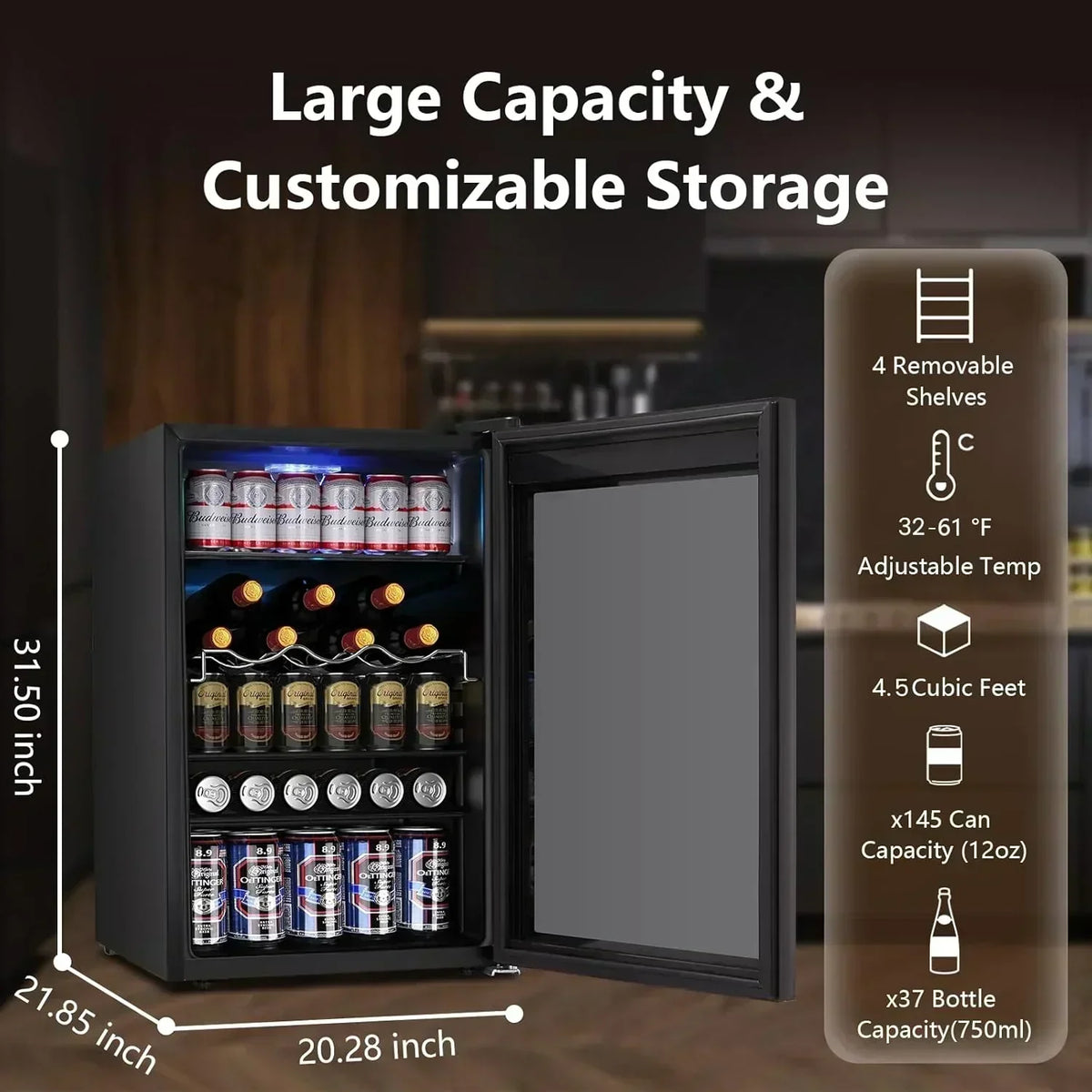 Mini Fridge 130 Can Beverage Refrigerator Cooler Drink Fridge Adjustable Temperature Control