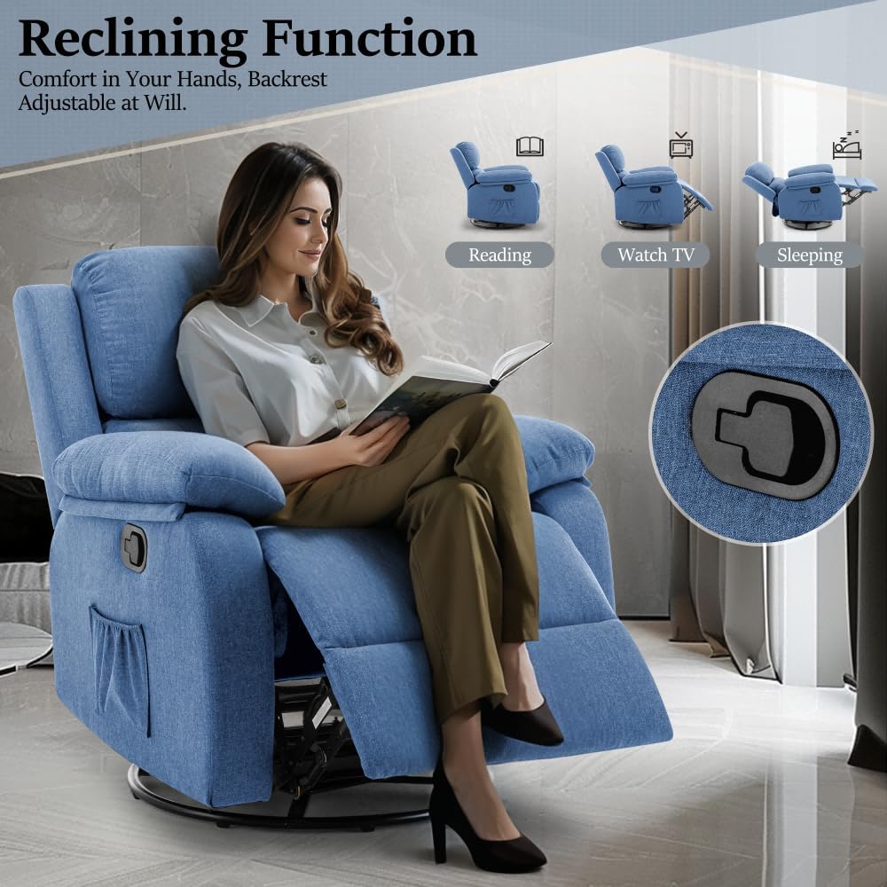 Reclining rocking chair 360 degree rotating fabric sliding reclining chair
