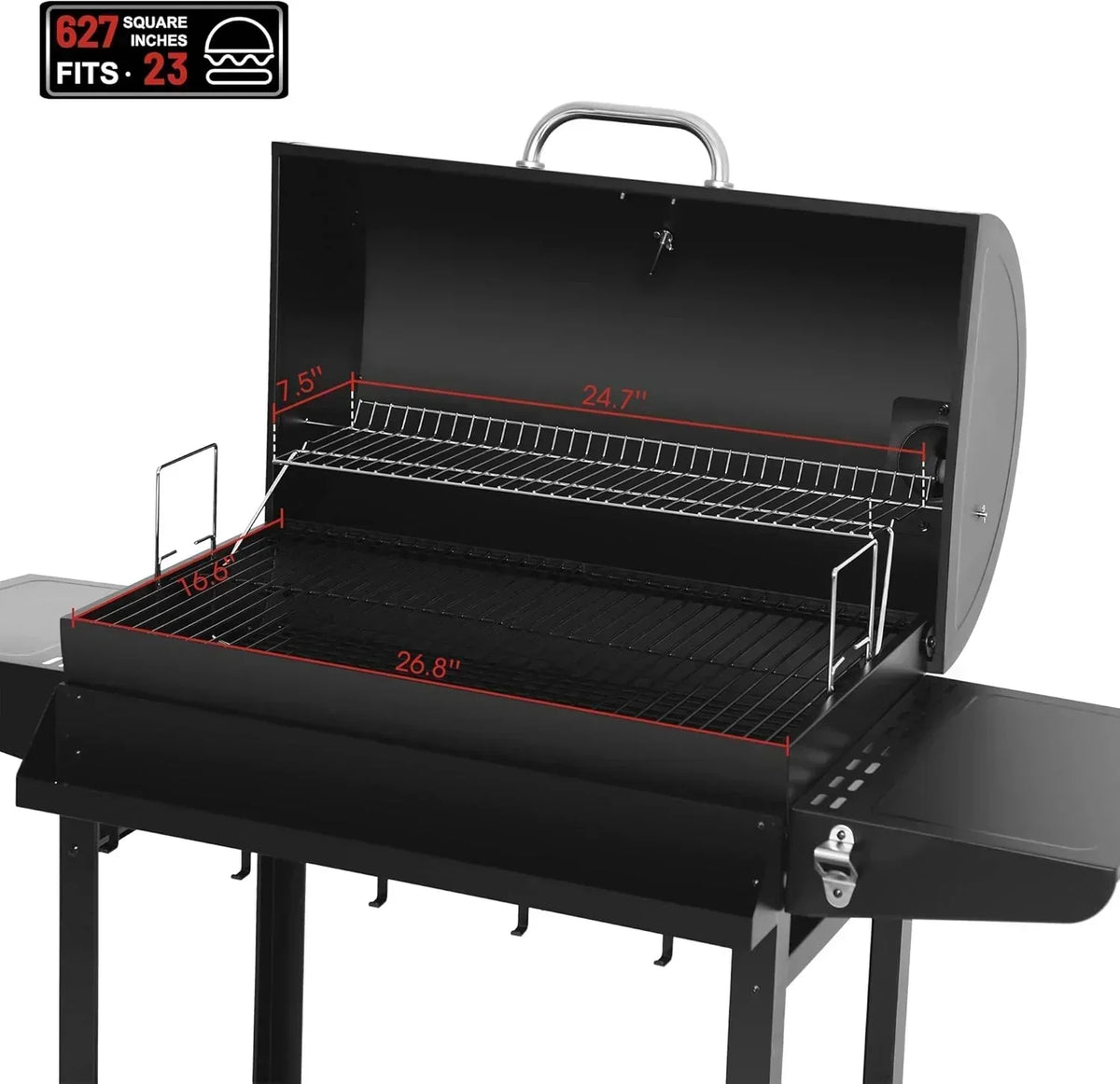 Royal Gourmet CC1830T 30-Inch Barrel Charcoal Grill Warming Rack Front Storage Basket BBQ Grill