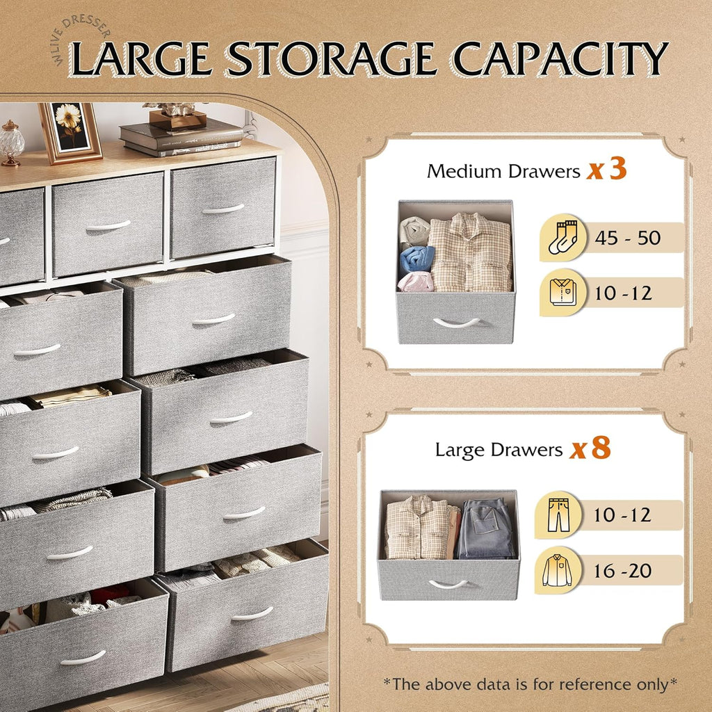 Storage Organizer Unit with 11 Fabric Bins, Storage Drawers Organizer with Steel Frame, Tall Storage Tower Organizaton