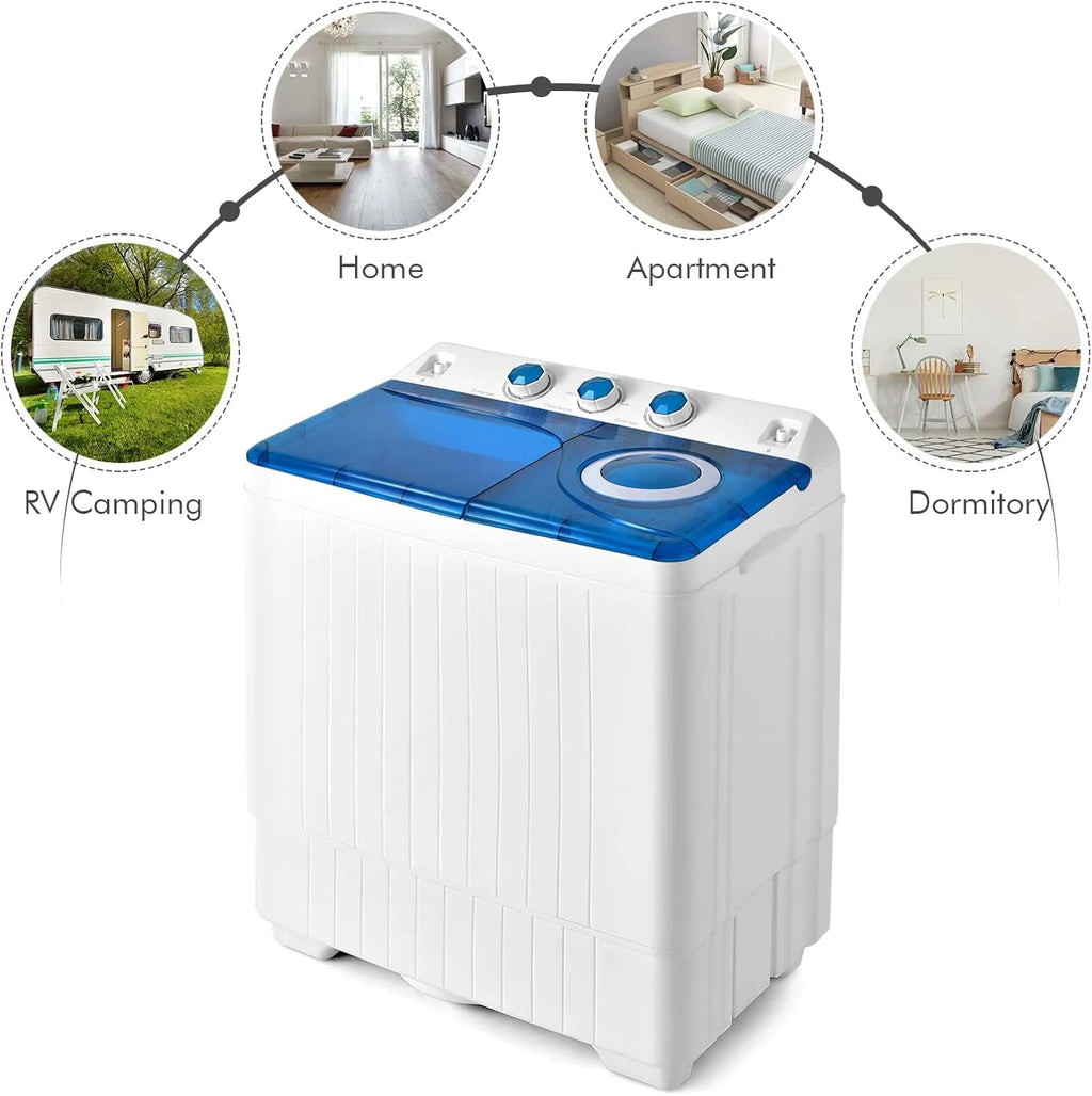 COSTWAY Double Tub 26 lb Capacity Laundry 18 lb 8 lb Spin Combo with Timer Knob Built-in Drain Pump Small Portable Washing Machine