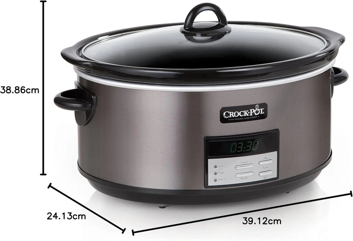 Large 8-Quart Programmable Slow Cooker with Auto Warm Setting Black Stainless Steel