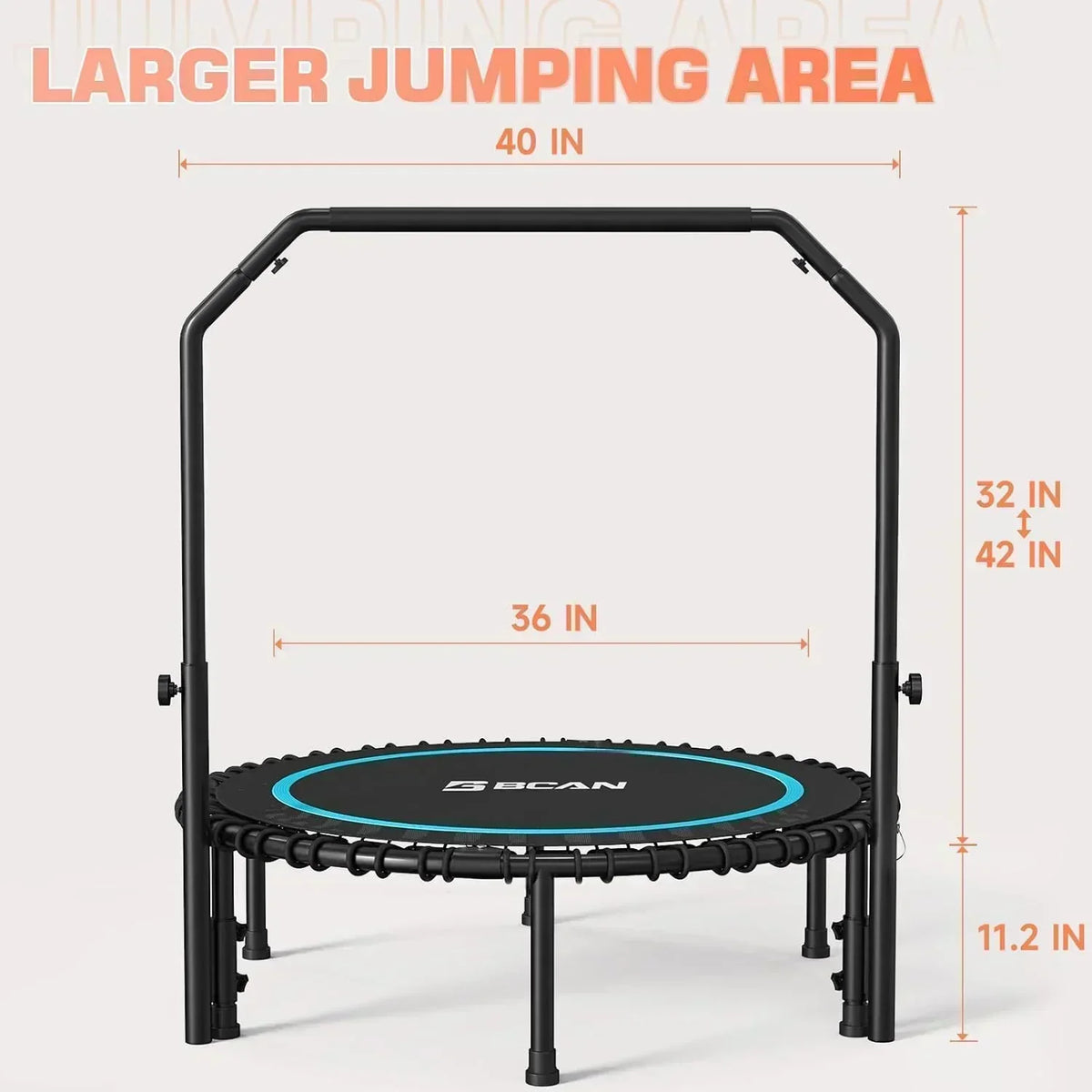 BCAN 450/550 LBS Foldable Mini Trampoline Fitness Trampoline Bungees Adjustable Foam Handle