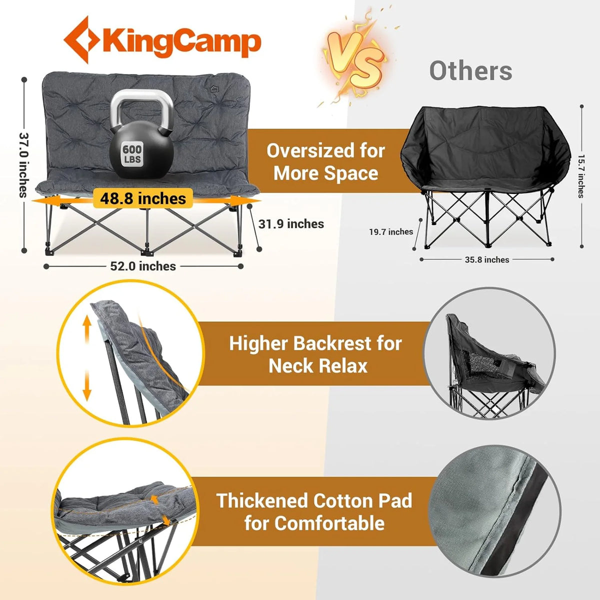KingCamp Butterfly Chair, Oversized Thick Padded Comfy Camping Chairs Portable Folding Chair 400lbs Heavy Duty Seat with High Backrest & Carry Bag for Outdoor Indoor Patio Lawn Home Living Bed Room