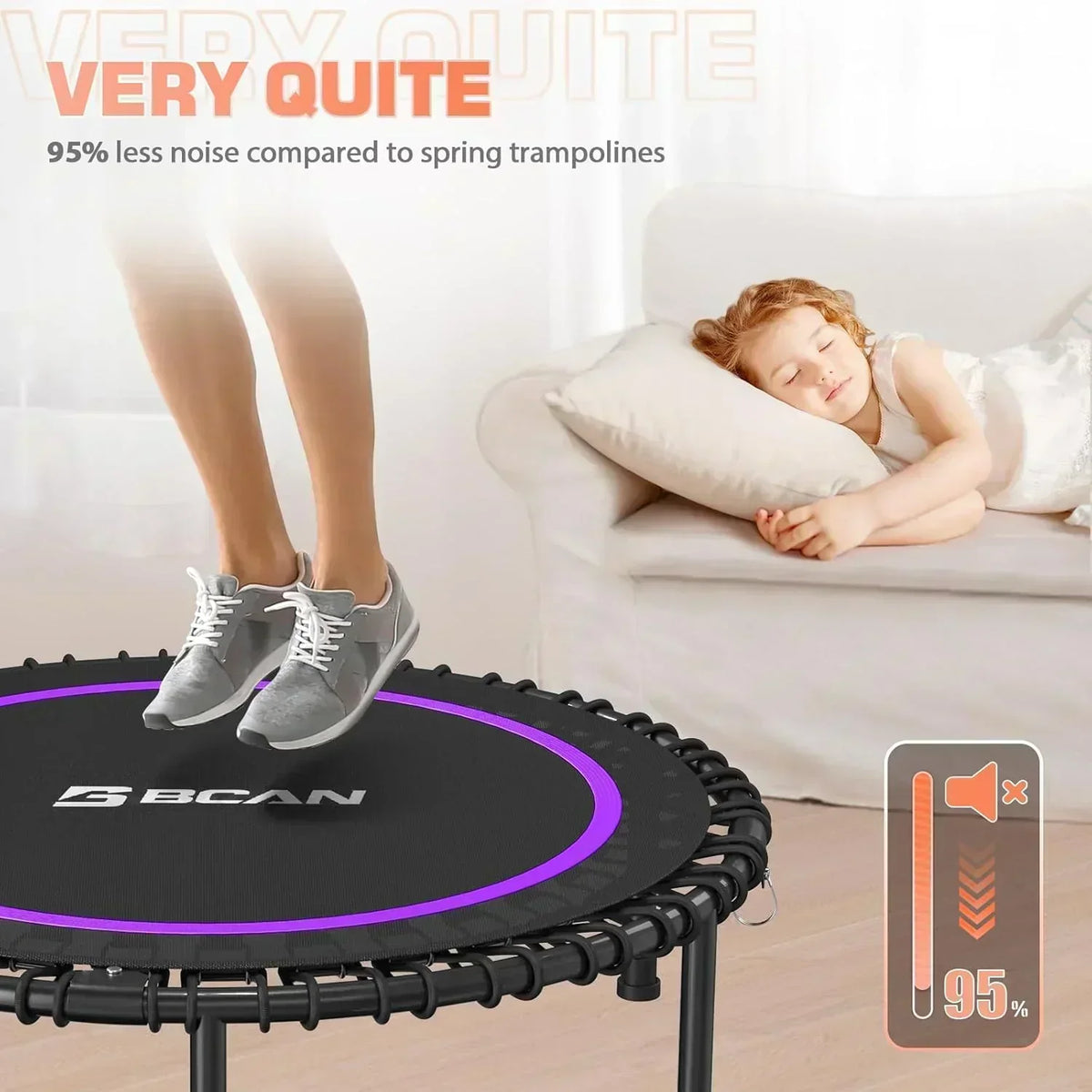 BCAN 450/550 LBS Foldable Mini Trampoline Fitness Trampoline Bungees Adjustable Foam Handle