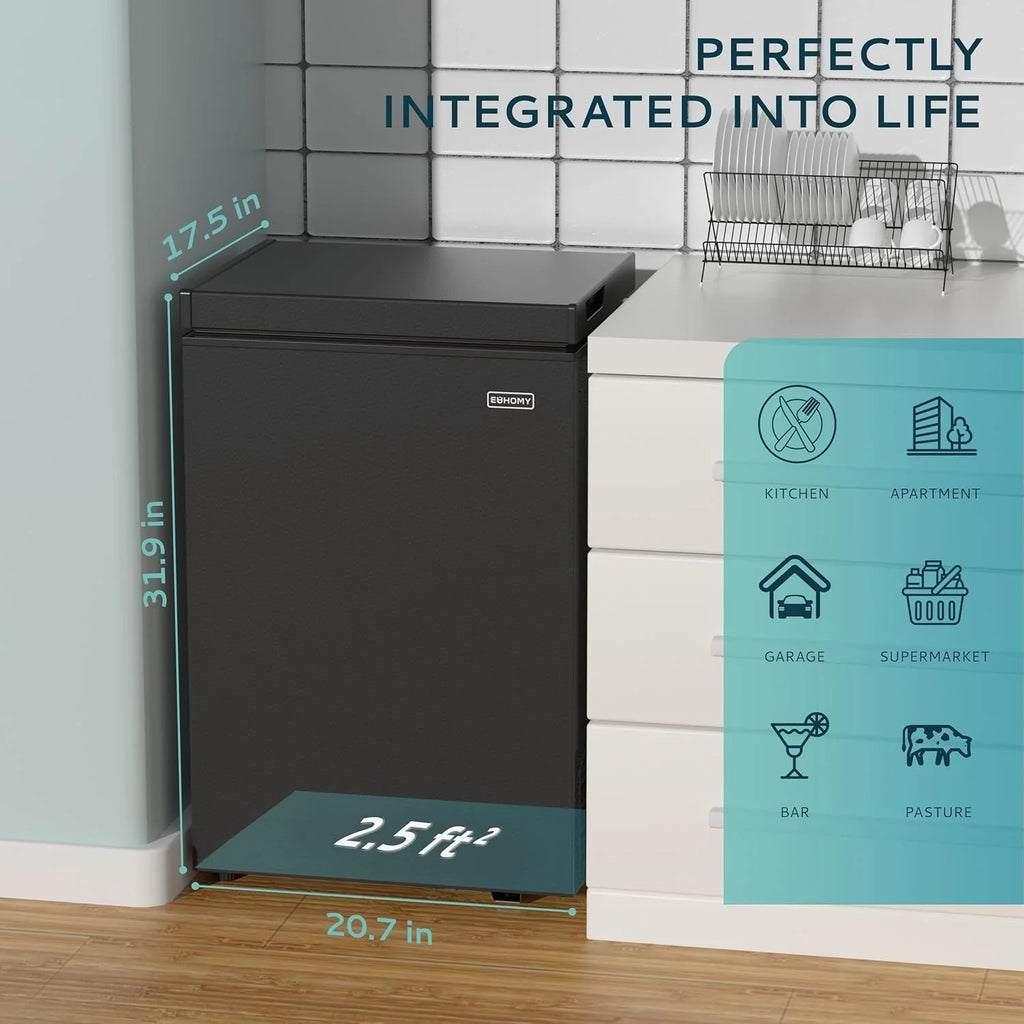 EUHOMY 3.5 Cu.Ft Chest Freezer with Removable Basket, Small Deep Freezer Adjustable 7 Thermostat, Quiet Mini Freezer Free-Standing Top Door, Energy Saving for Apartment/Garage/Basement/Dorm/Home,Black