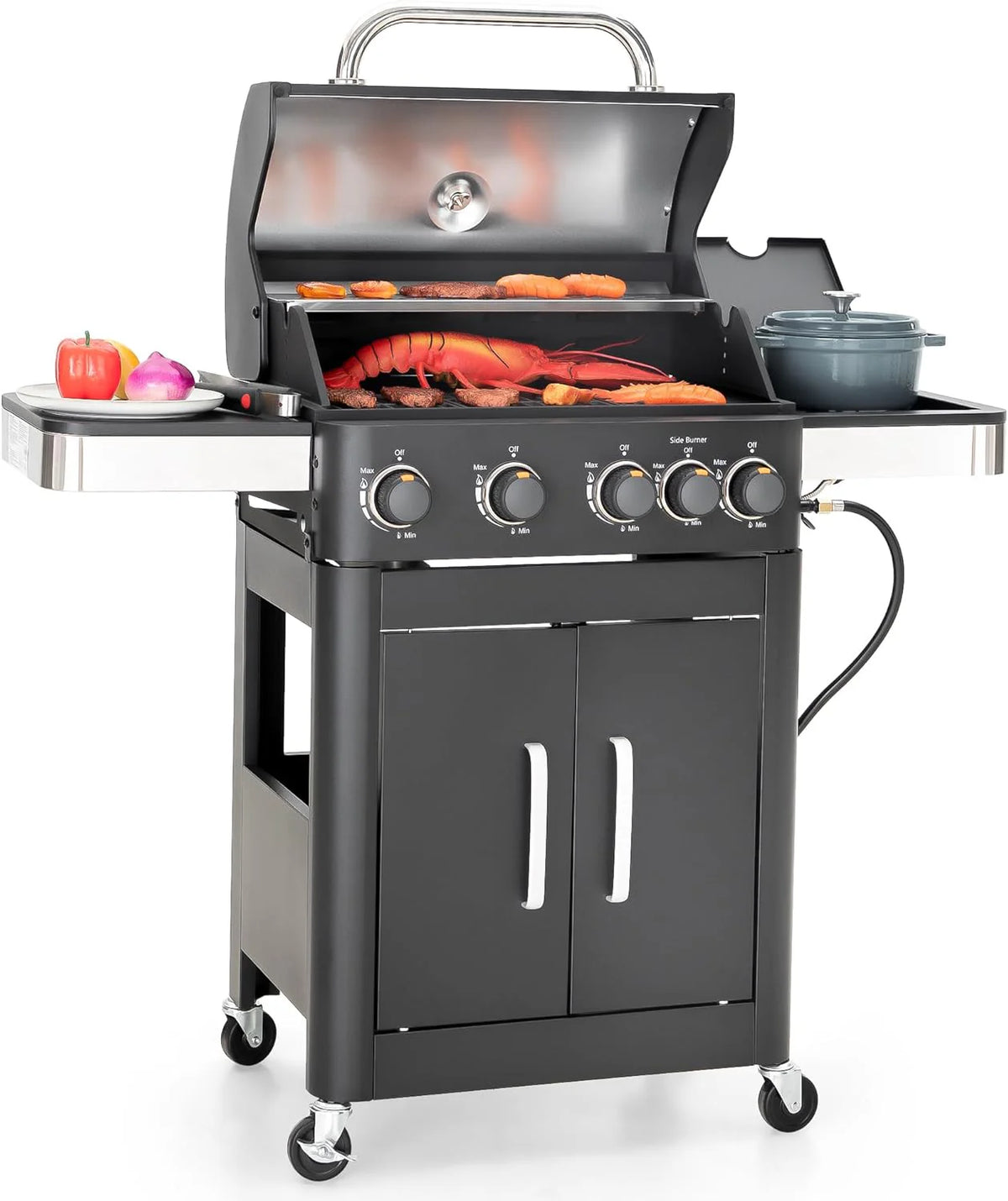 Captiva Designs Propane Gas Grill and Charcoal Grill Combo with Side Burner