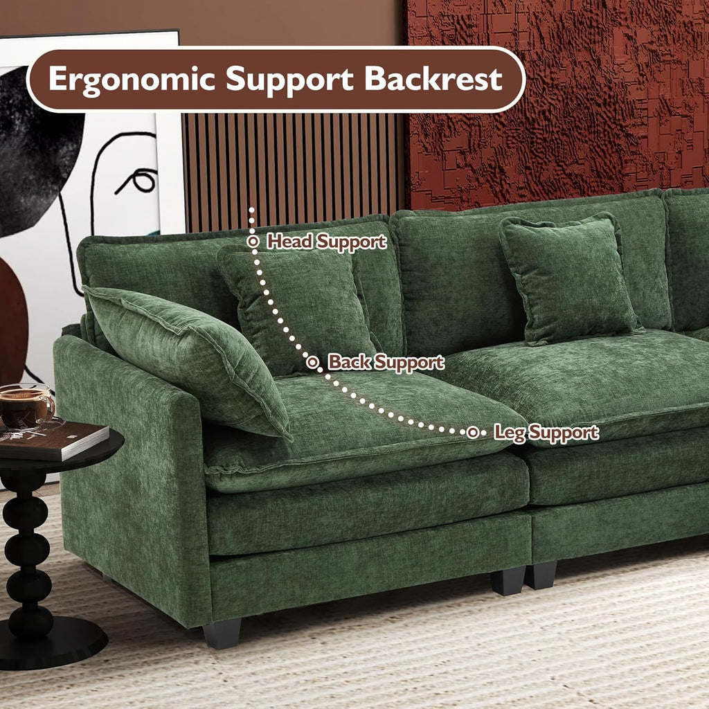 111.4 Inch L Shaped Modern Sofa Modular Cloud Sofa with Ottoman 4 Seater Chenille Deep Seat Sofa