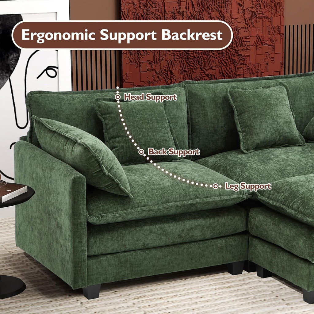 111.4 Inch L Shaped Modern Sofa Modular Cloud Sofa with Ottoman 4 Seater Chenille Deep Seat Sofa