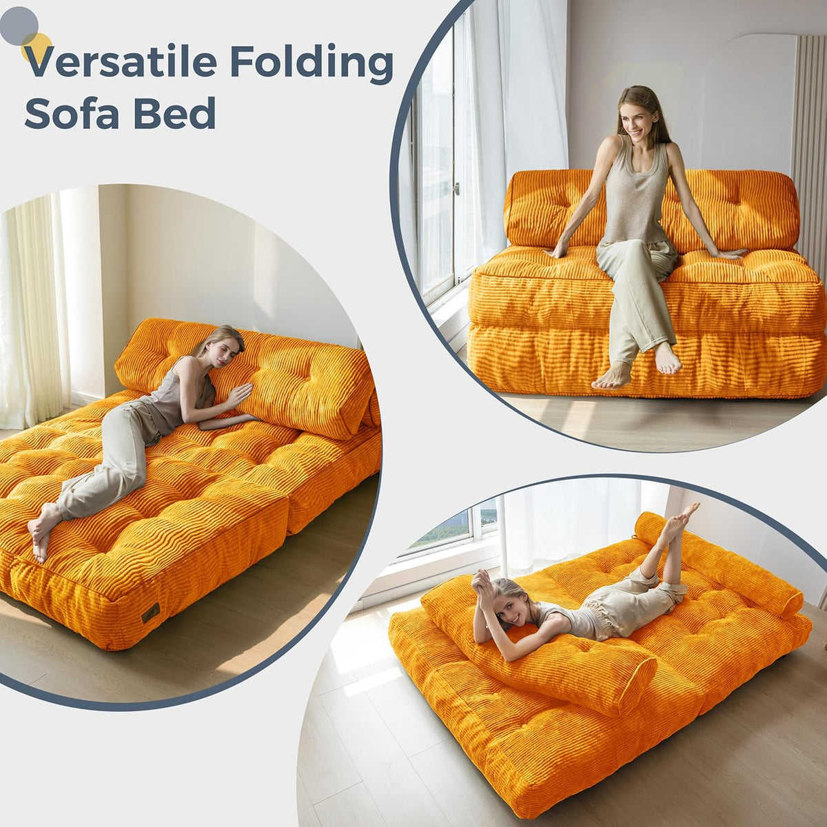 MAXYOYO Folding Sofa Bed Convertible Sleeper Chair with Pillow Foldable Mattress with Back Support
