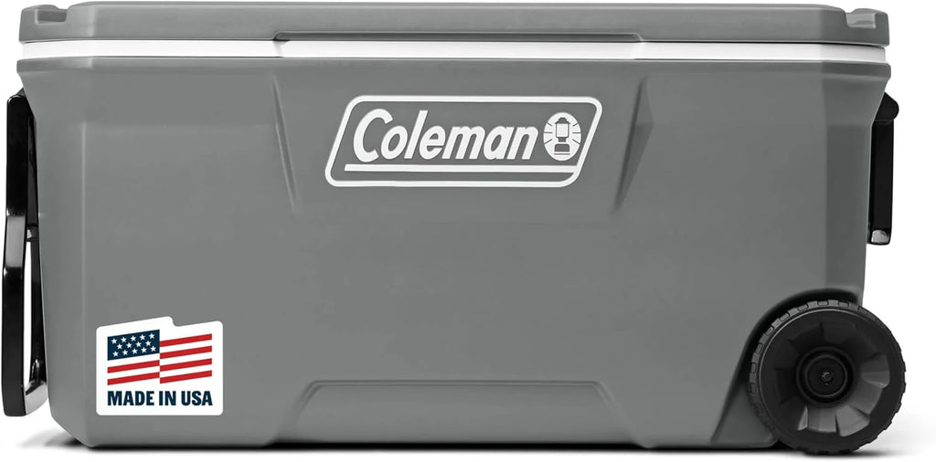Coleman Insulated Portable Rolling Cooler with Wheels, Leak-Proof Outdoor Hard Cooler, Keeps Ice for Up to 5 Days, 100 Quart