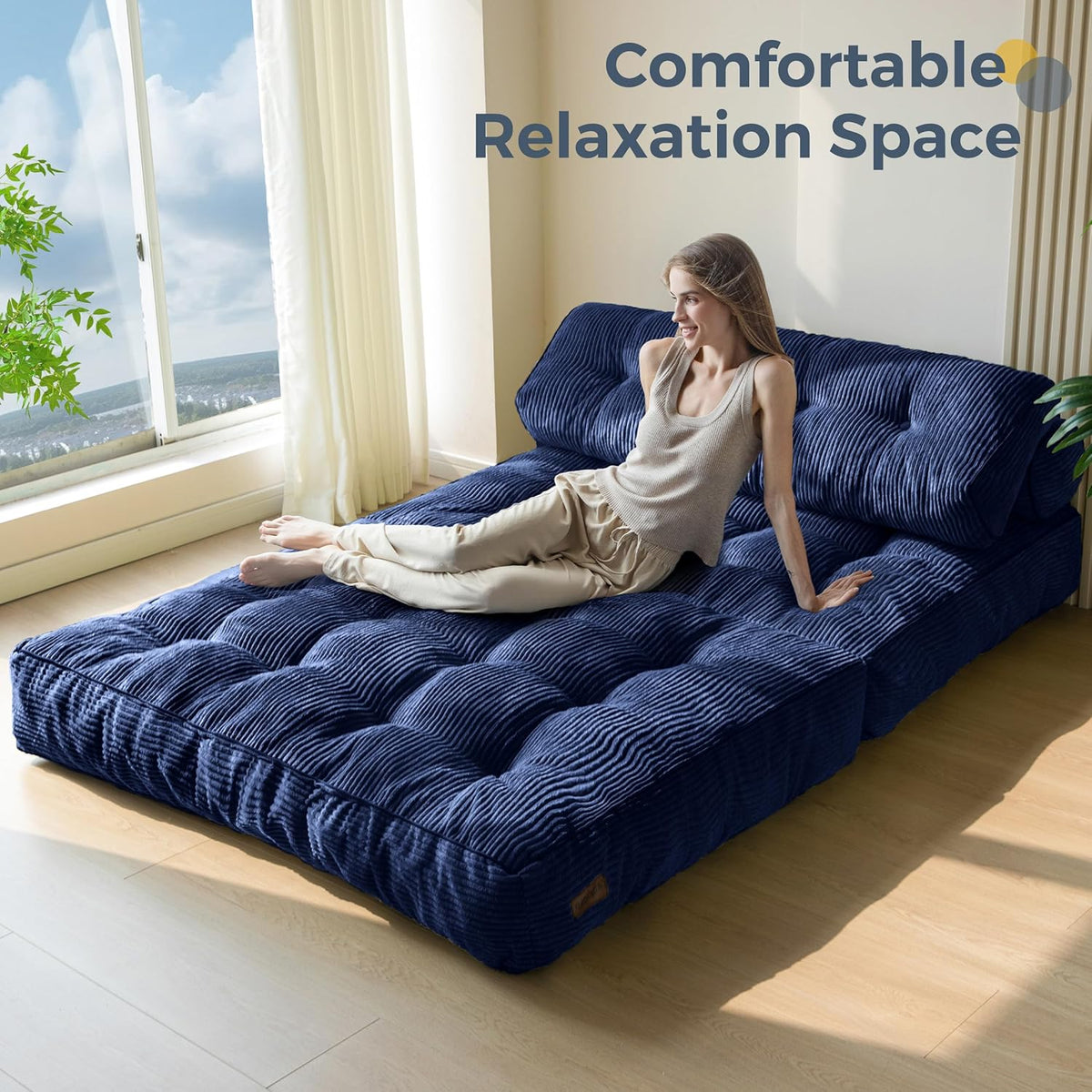 MAXYOYO Folding Sofa Bed Convertible Sleeper Chair with Pillow Foldable Mattress with Back Support